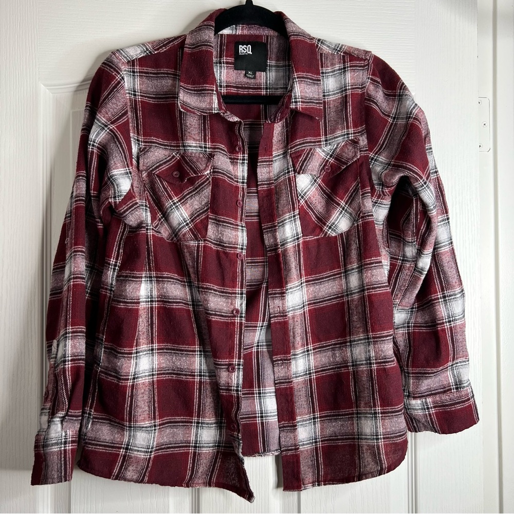 RSQ Red and White Flannel Boys XL